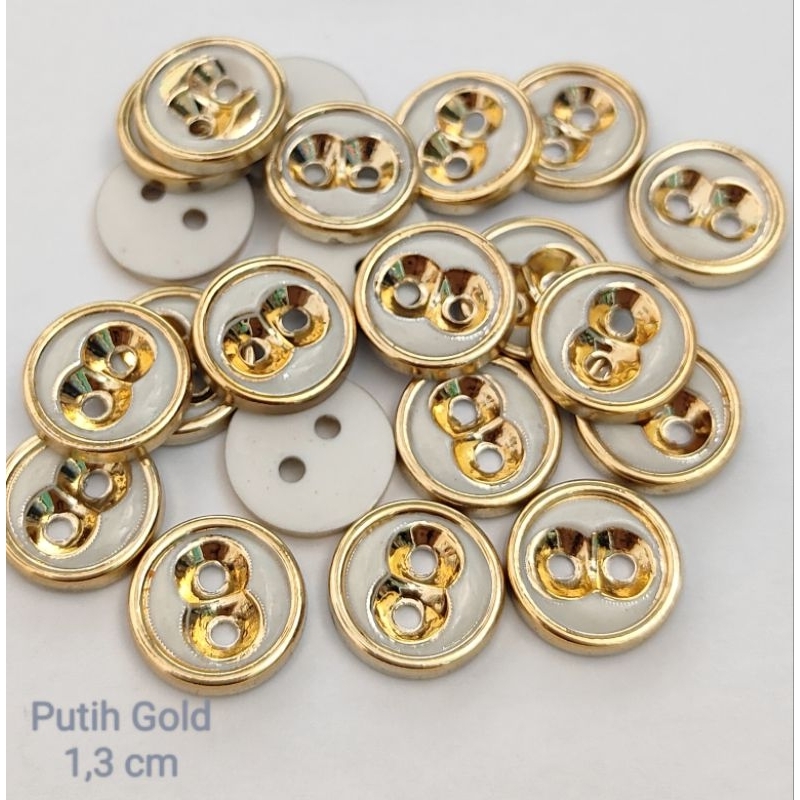 100 Pcs Kancing Baju Mata Putih Ring Gold gepeng 20L  1,3 cm hitam putih gold Kancing kemeja  lingka