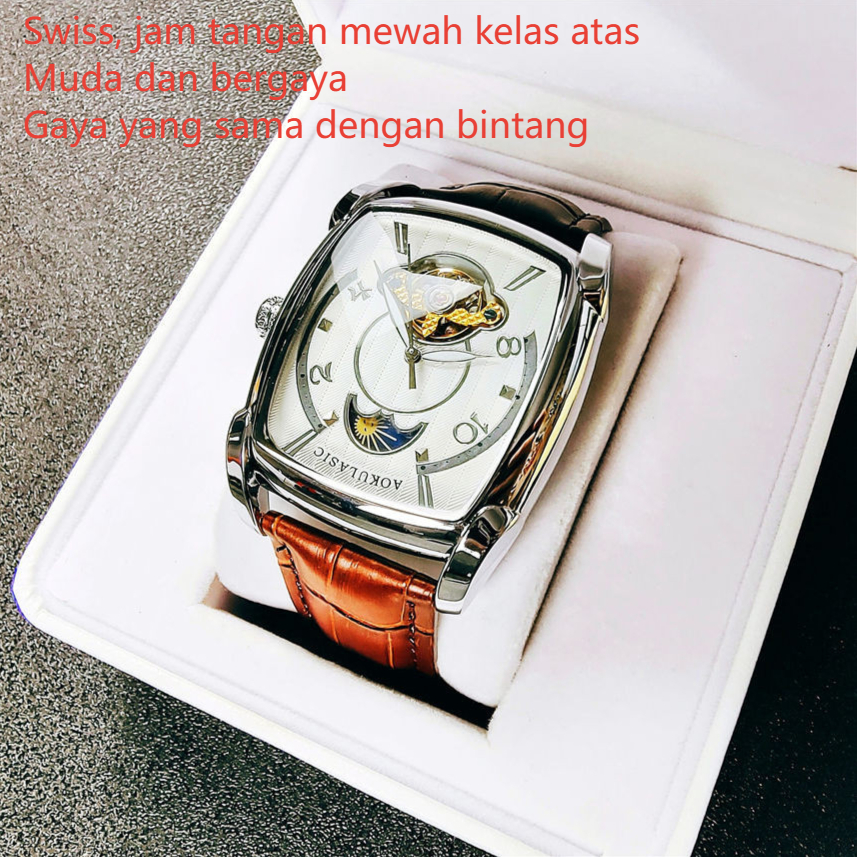 【Jam Tangan Swiss】Jam Tangan Mekanis Pria, Barang Asli Otomatis Tourbillon Berongga, Jam Tangan Kuli