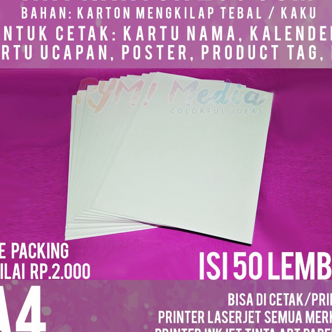 

KP8 Art Karton 26 gsm A4 isi 5 lbr Kes Art Carton Paper Glossy 26 gram