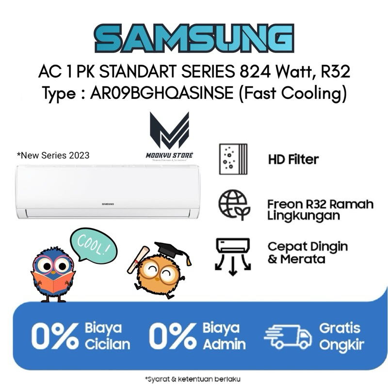 AC SAMSUNG 1 PK AR09BGHQASINSE Low watt Series | Freon R32, Daya  824 Watt Fast Cooling