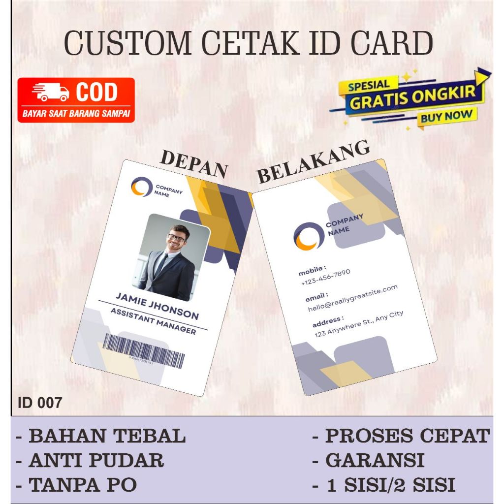 

1 HARI JADI Cetak Id Card Karyawan/Pelajar/Angota/Parkir/Visitor Bisa Custom