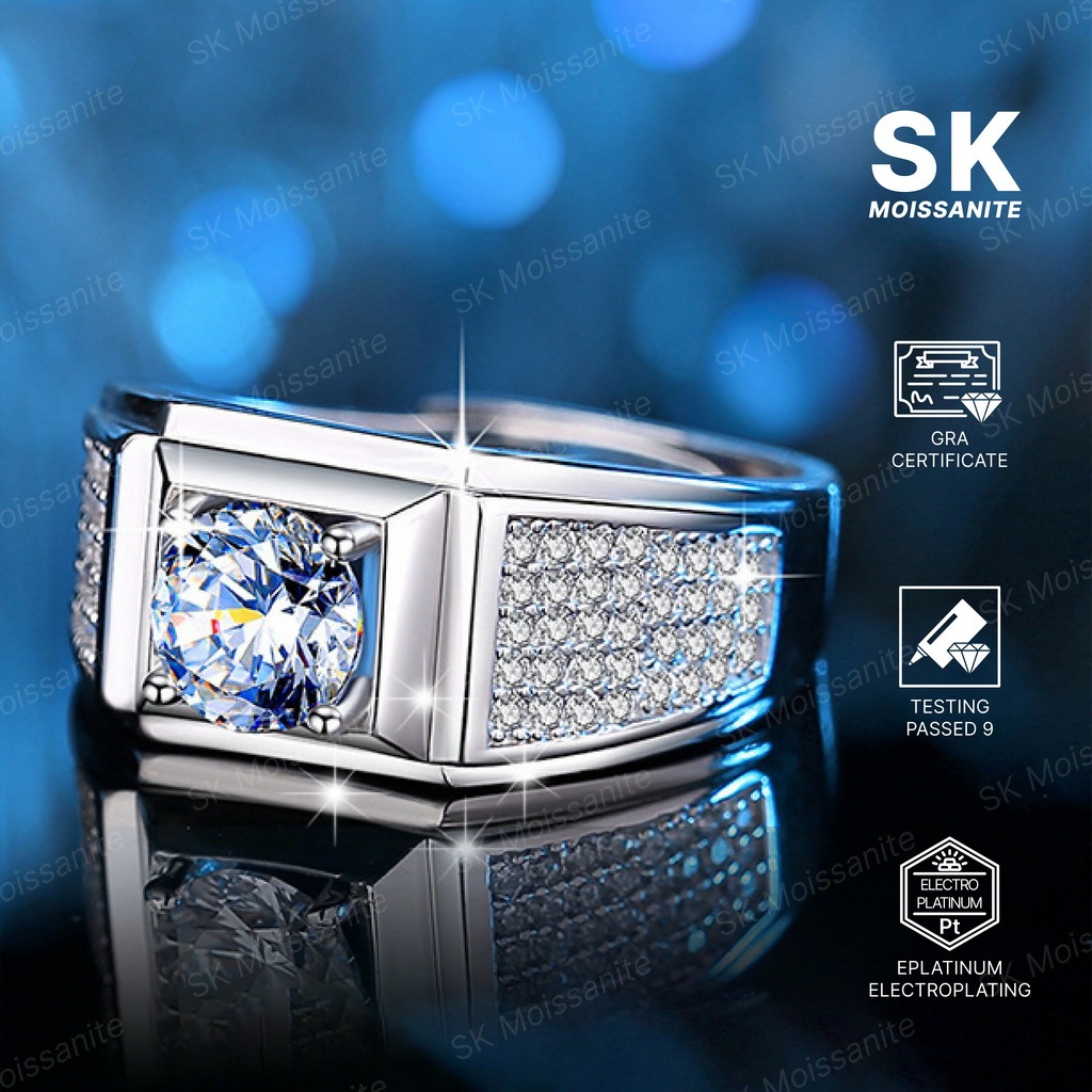 SK Moissanite  Cincin  Pria  Perhiasan Moissanite Sertifikat GRA Asli Garansi 2 Tahun  SKM12