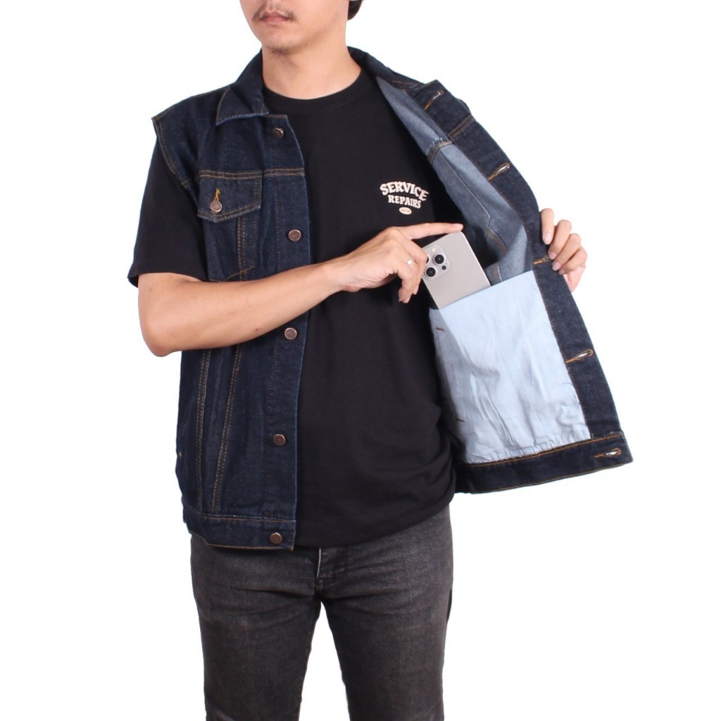 RB Rompi Motor jeans pria jumbo M-XXXL , Bikers Vest Denim Flower Country