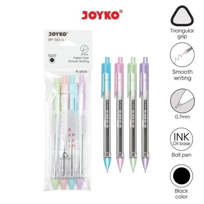 

4pen) Ball Pen Pulpen Pena Joyko BP-363 Vokus Trans PTL 0.7 mm