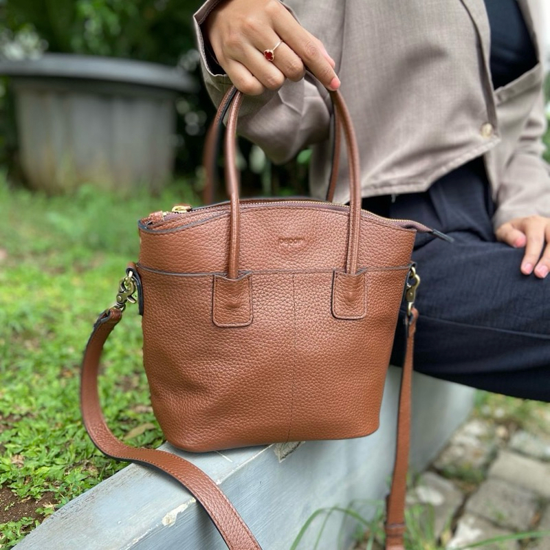 Pepari Leather Mini Satchel Tuton Caramel Bag (Tas Kulit Sapi)