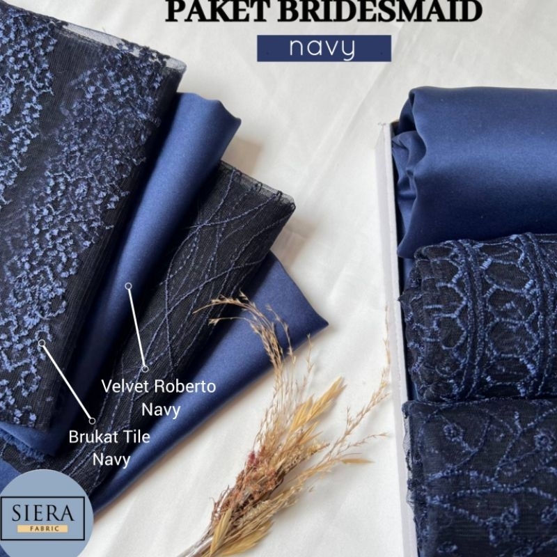 Paket Lengkap Kain Bridesmaid Premium / Kain Satin Velvet Premium + Kain Brukat Tile - Navy