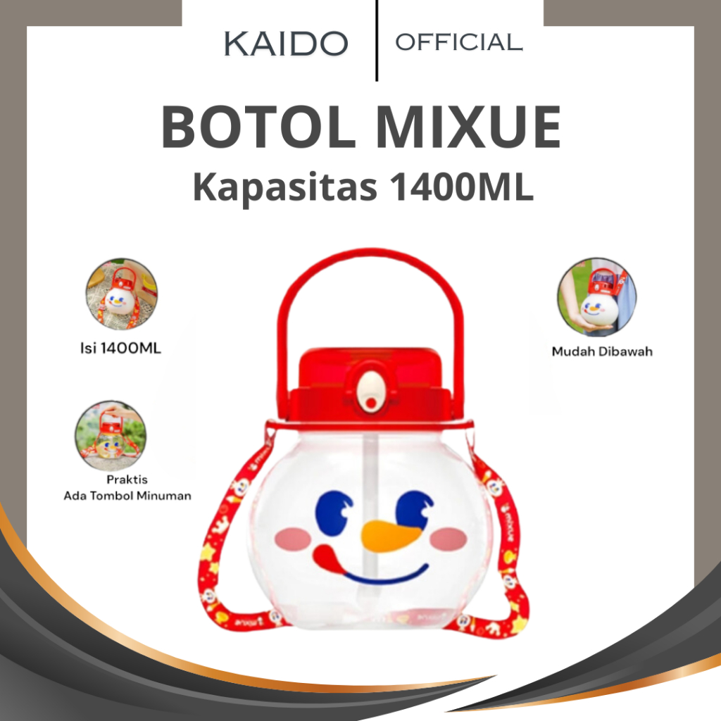 Botol Mixue Kapasitas 1400ML Botol Kepala Mixue Botol Minuman Mixue Bulat Botol Minuman Anak