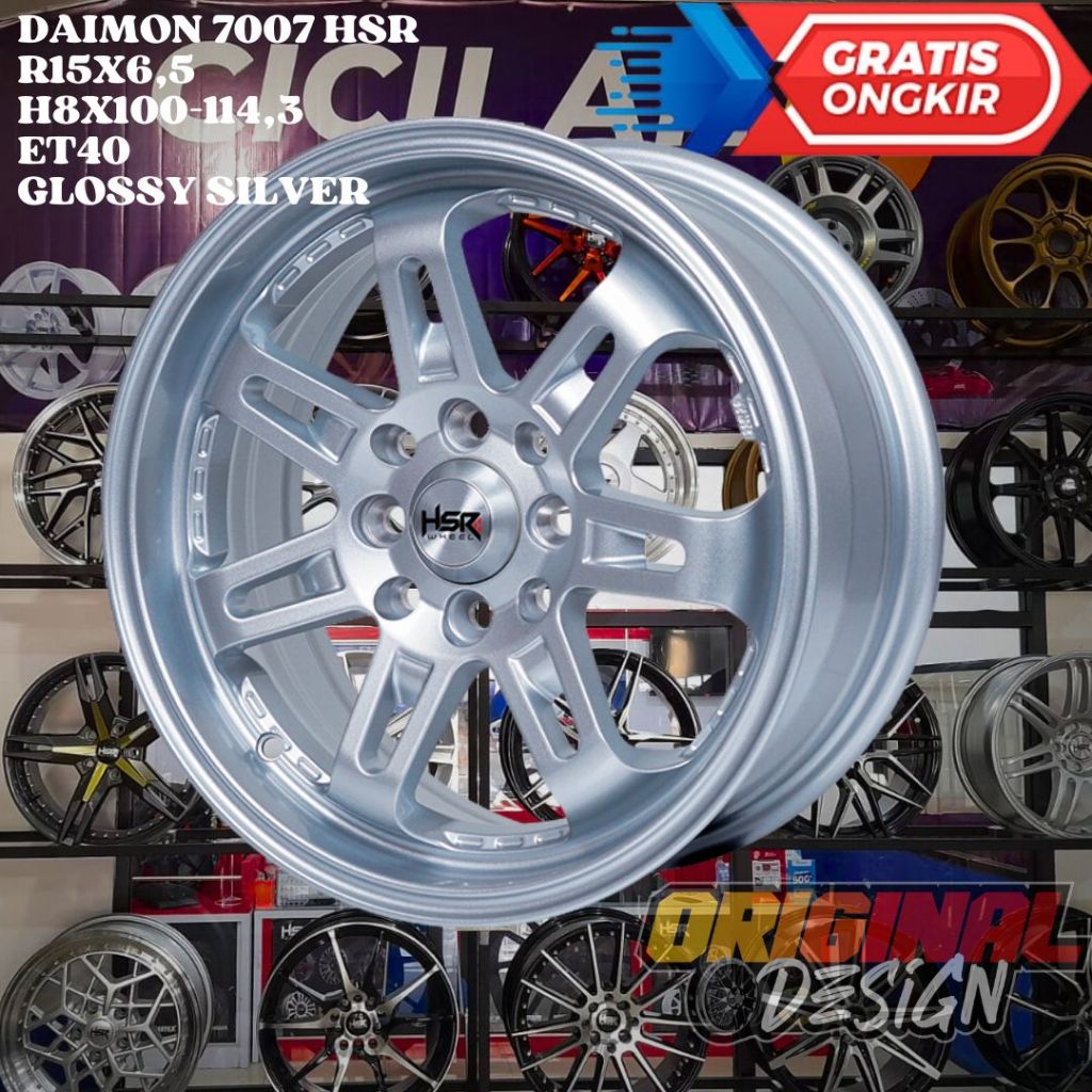 Velg Mobil Ring 15 HSR DAIMON R15 LEBAR 6,5 LOBANG BAUT 4 ET40 SILVER