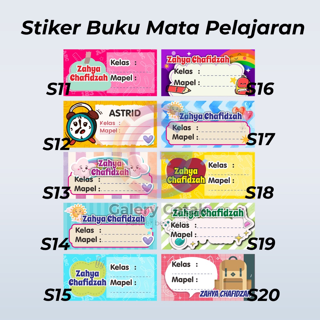 

Sticker buku Label Mata Pelajaran Custom Nama Karakter isi 20pcs