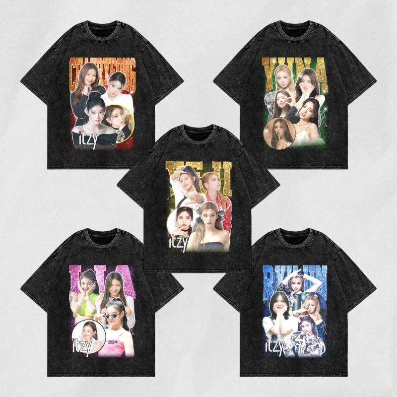 KAOS OVERSIZE ITZY - HITAM WASHED - KAOS ITZY - TSHIRT ITZY - KAOS BAHAN KATUN