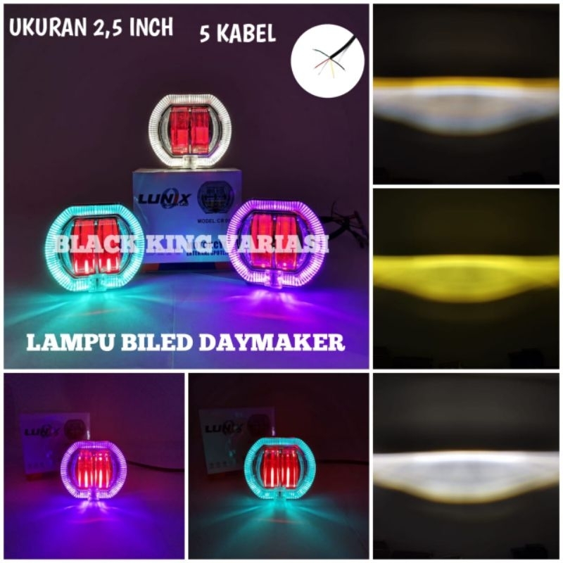 Lampu tembak Motor billed projie 2 Led Lampu biled motor universal 2,5 inch 5 kabel lampu daymaker b
