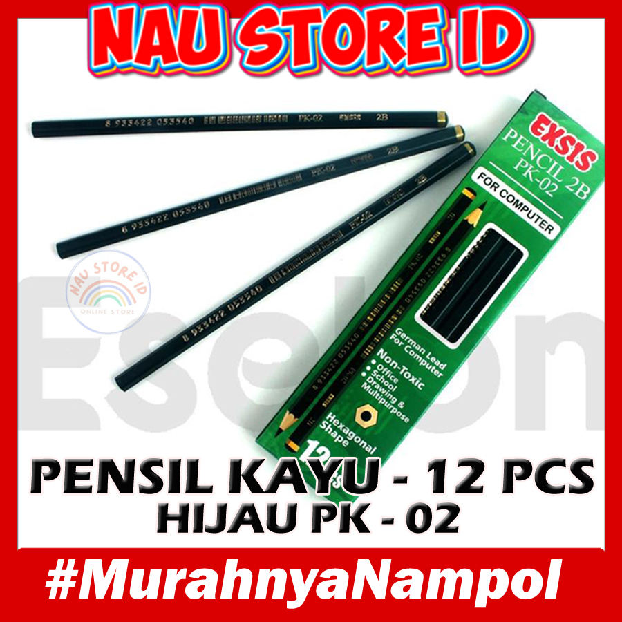 

[ PENSIL KAYU HIJAU ] PENSIL KAYU 12 PCS HIJAU / 12PCS Pensil 2B HIJAU EXSIS PK-02 / 1 Pak Pensil Kayu 2B EXSIS - ATK - NAU STORE ID