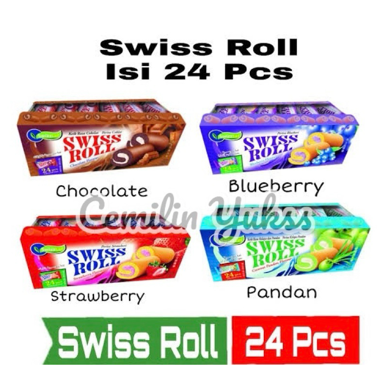 

Swizzlef Swiss Roll isi 24 Bolu Swiss Roll Rasa Blueberry Coconut Strawbery Coklat Swiss Roll Cake