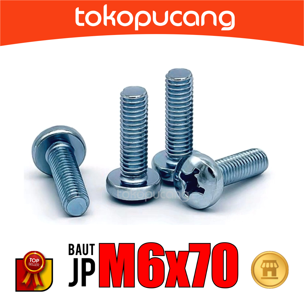 100pcs Baut JP M6X70 mm Baut Obeng Plus M6x70mm Baut Plus M6 x 70mm
