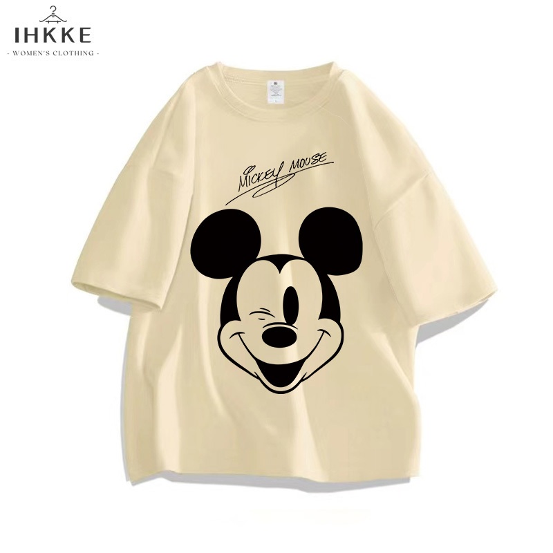 IHKKE Kaos Wanita Baju Oversize Mickey Mouse Smiley Face Korean Style T shirt 100% Cotton  Vintage