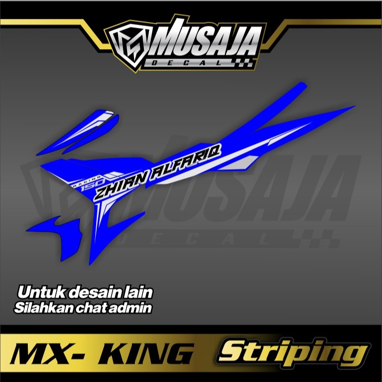 Stiker striping mx king biru putih transparan uv glossy non full body custom
