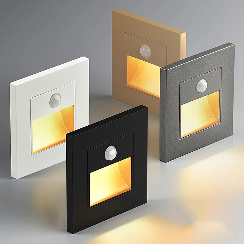 Lampu anak tangga motion sensor gerak Tubuh Manusia PIR Switch stair wall lamp led step Hitam Black 
