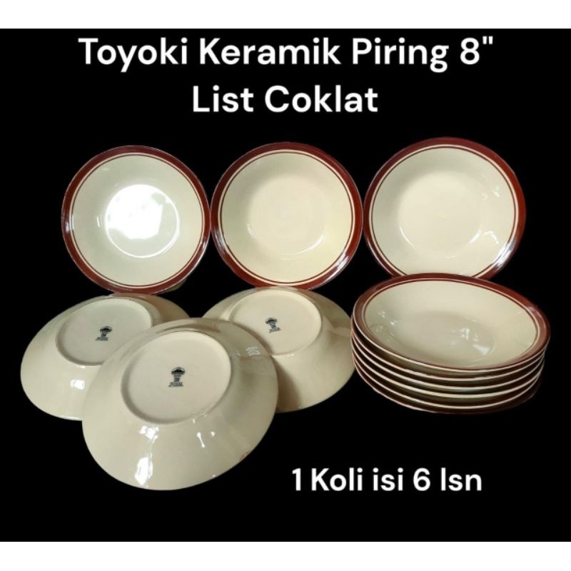 Piring KERAMIK 8" List coklat, harga perlusin 12 pcs NICE BAGUS MURAH CANTIK NEW VIRAL TERLARIS TOP 