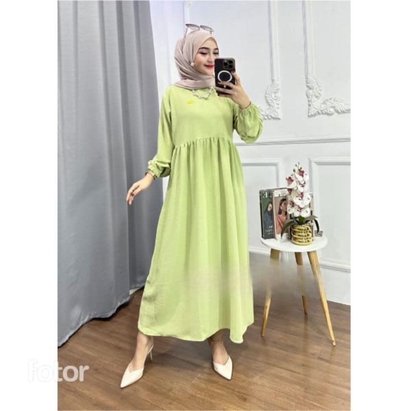 Dress Hana Midi Crinkle Airflow Premium Wanit/ Hana midi/ Gamis Crinkle