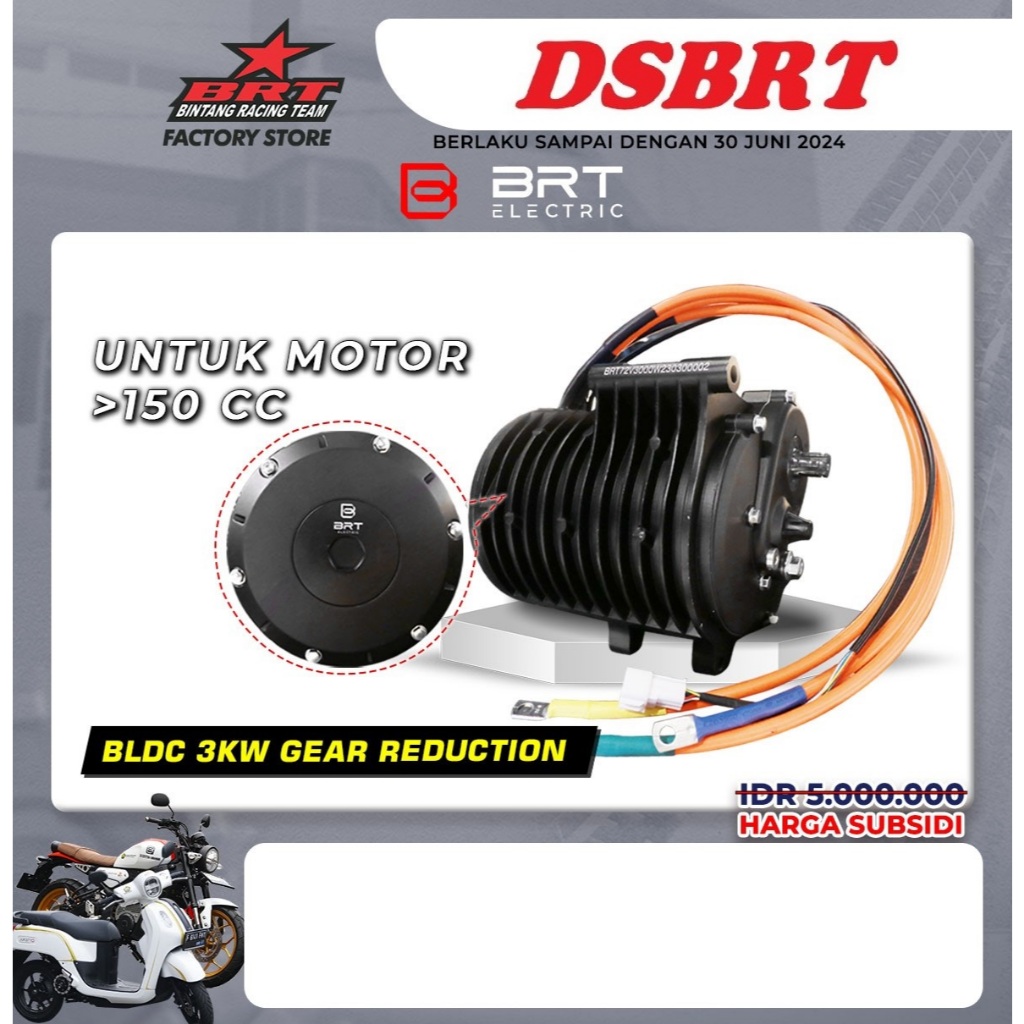 DINAMO BLDC BRT GEAR REDUCTION 3 KW 3000 Watt 72v MOTOR LISTRIK EV KONVERSI 150cc Keatas