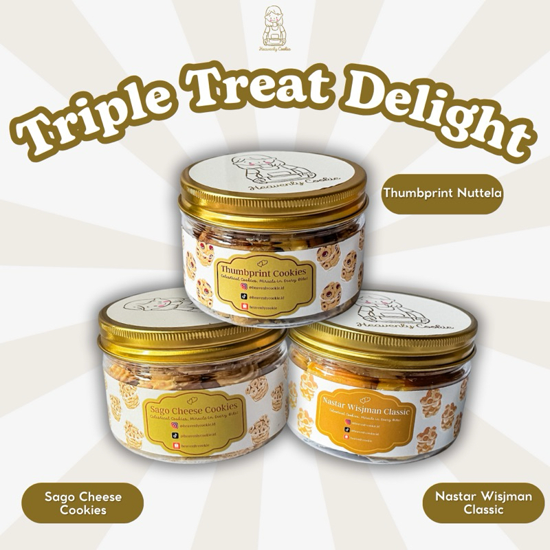 

[Bundle isi 3] Heavenly Cookie “Triple Treat Delight” : Thumbprint Nuttela + Nastar Wisjman + Sagu Keju Edam & Cheddar