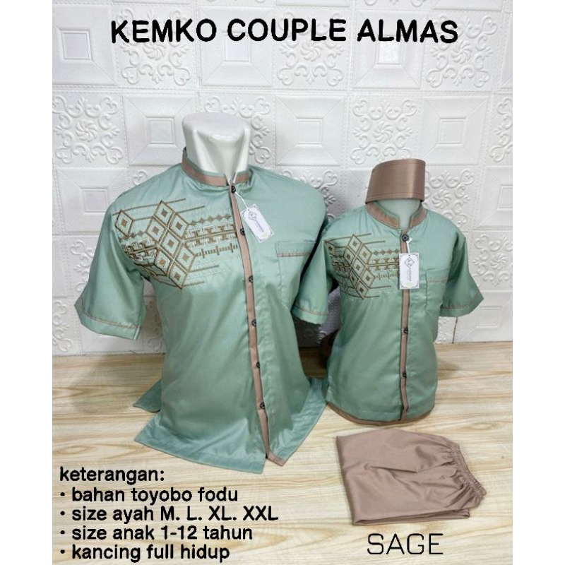KOKO COUPLE AYAH DAN ANAK LAKI LAKI WARNA SAGE GREEN MOTIF BORDIR TERBARU - SETELAN KOKO ANAK- ATASA