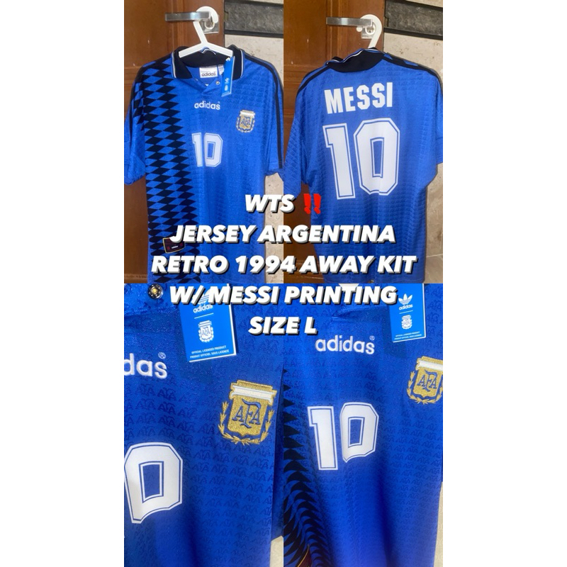 JERSEY ARGENTINA RETRO 1994 AWAY KIT W/ MESSI PRINTING SIZE L