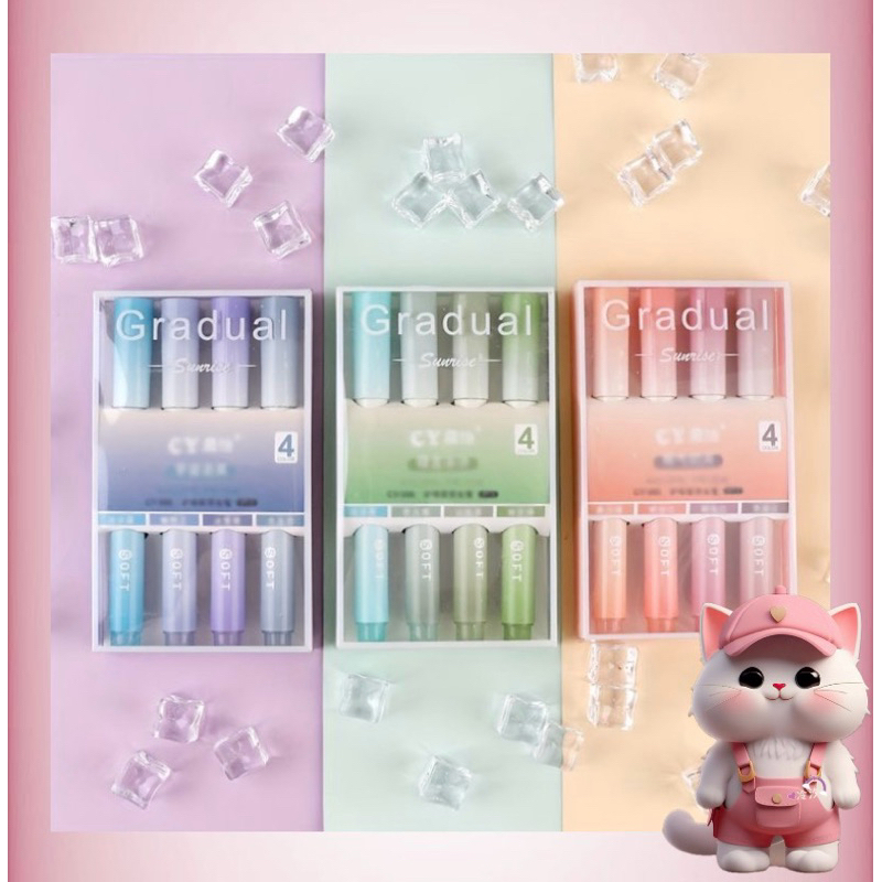 

( 1 Set 4 Pcs ) Highlighter SET Warna Pastel / Stabilo 1 Set isi 4 Warna untuk Kantor Sekolah