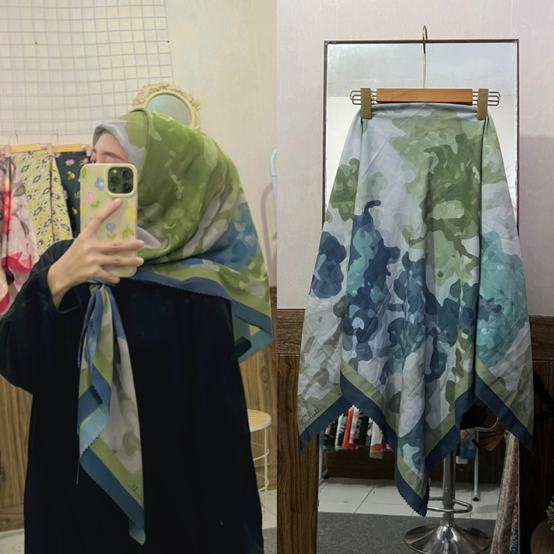 HIJAB SEGIEMPAT MOTIF ETHNIC SERIES TERBARU/VOAL MOTIF HIJAU TOSCA ETHNIC PATTERN KP86