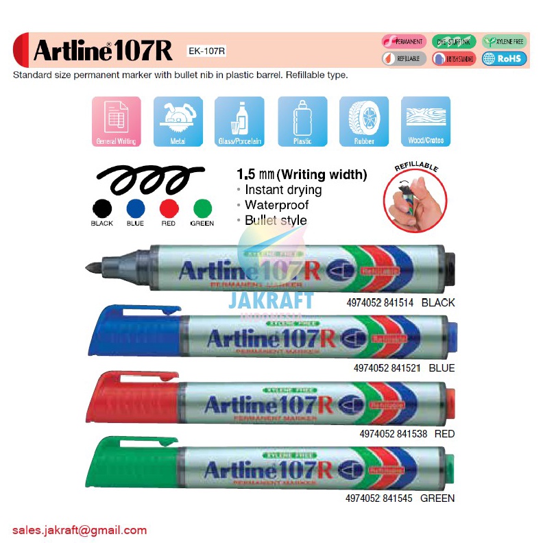 

RESTOK GAN 1 Pcs Spidol Permanen ARTLINE EK17R Permanent Marker Tebal Pekat Anti Air 15 mm Segala Permukaan Kering