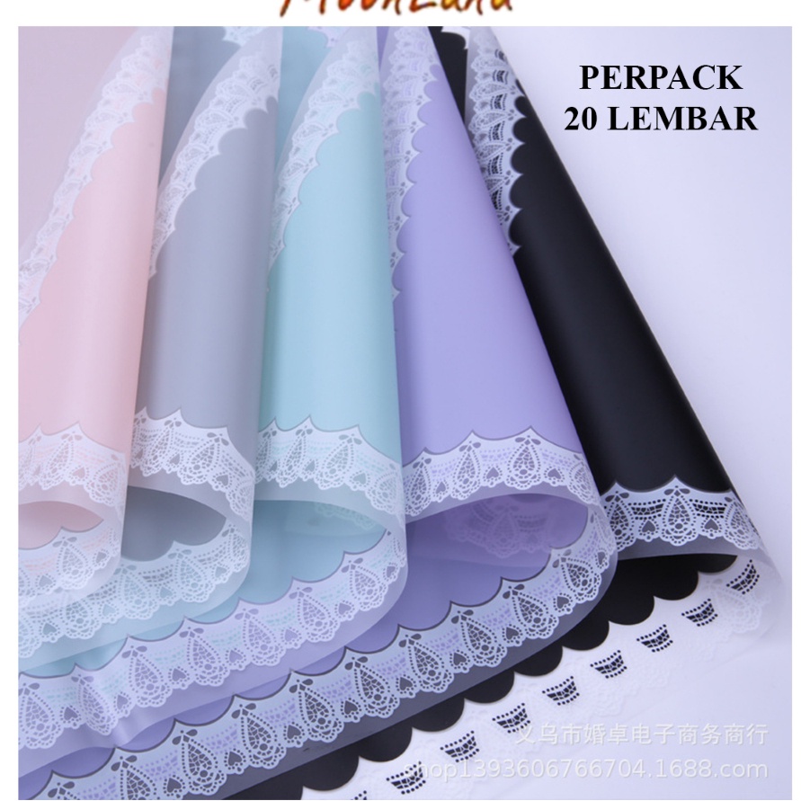 

HJ6 2 Lembar Kertas Buket Bunga Motif Renda Lace Border Cellophane Flower Wrapping Paper Perpack KB6175