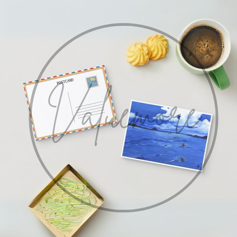 

ARTPRINT blues GOUACHE PAINTING CARD Greeting Card PostCard kado koleksi kartu ucapan lukis