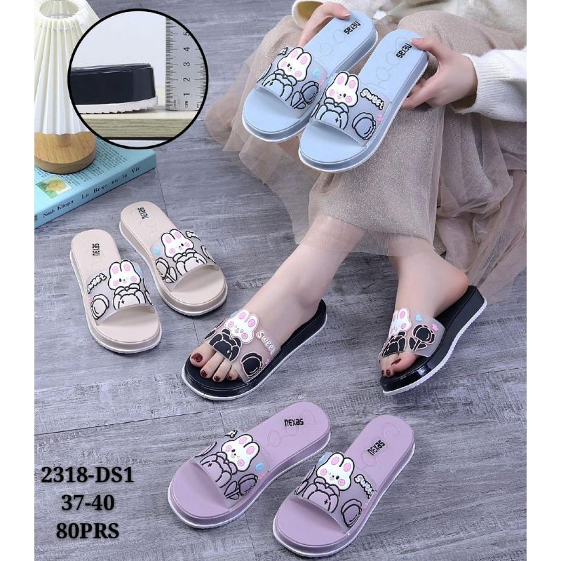 Sandal slop/slip Karet Jelly wanita motif Rabbit Nexas