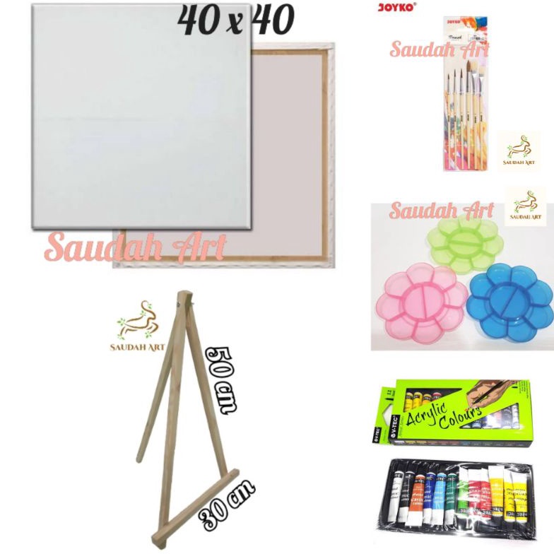 

BISA COD Paket Lukis Lengkap kanvas 4x4kuaspaletcat akrilikeasel 3x5