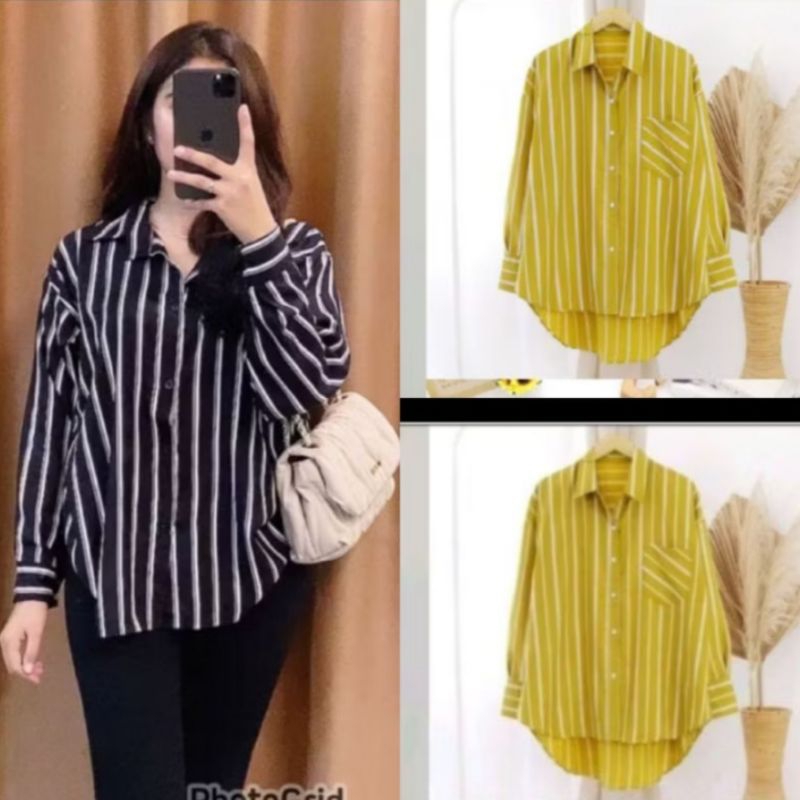 kemeja salur wanita lengan panjang