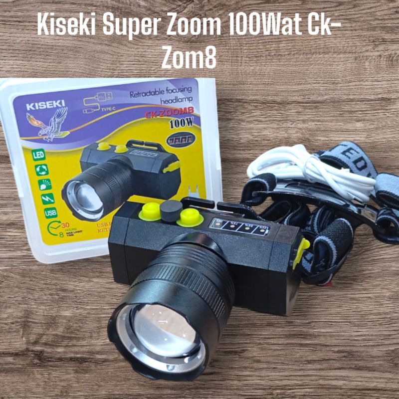 Senter Kepala Kiseki Ck-Zoom 8 100Watt Super Zoom cahaya putih LED berkualtas