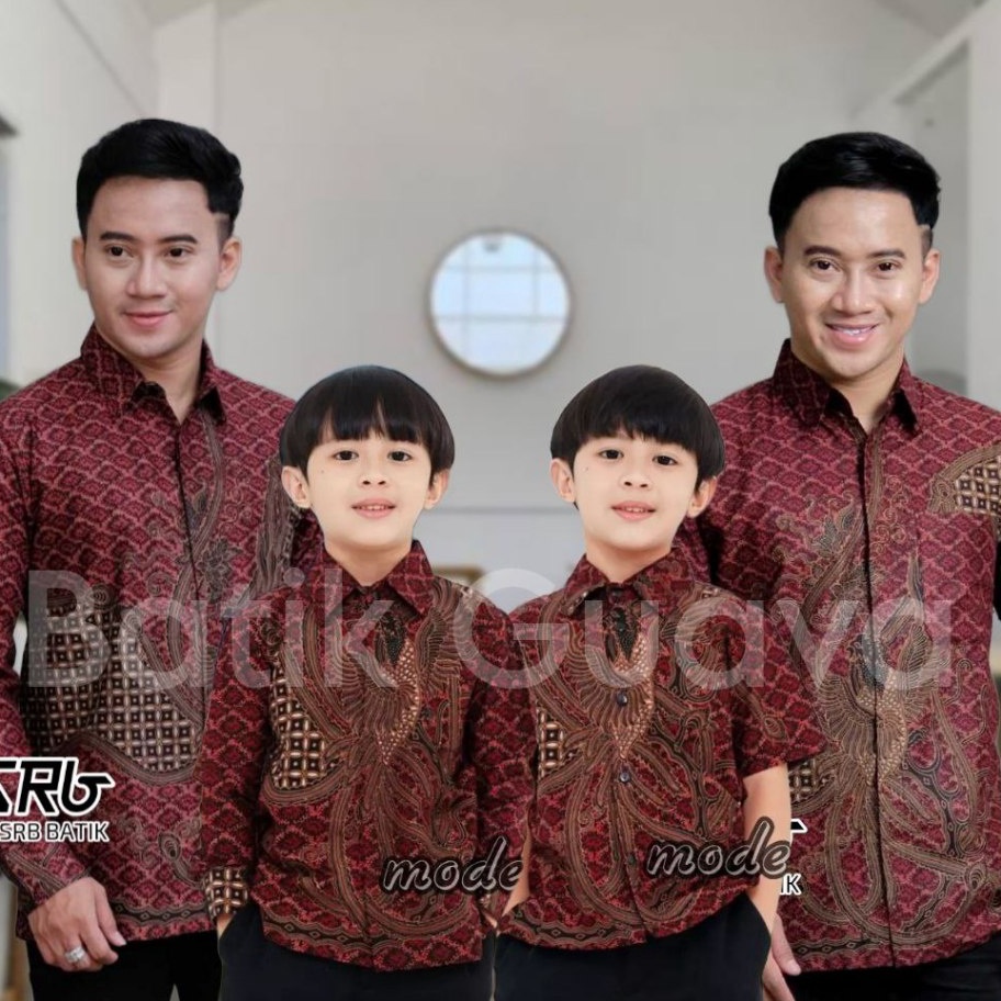 Cashback BATIK GUAVA  Terbaru Couple Sweet  Batik Ayah dan Anak Motif Phonix Merah Marun  Batik mera