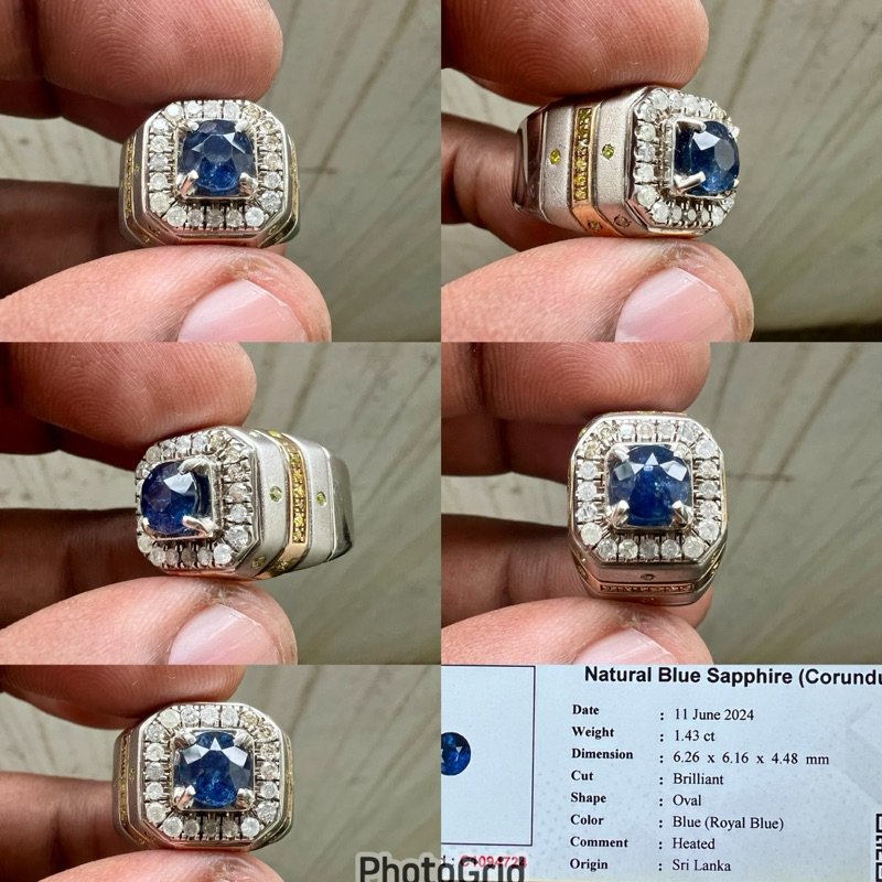Cincin Natural Royal blue Sapphire Ceylon srilangka Batu berlian natural diamond royal Blue safir cy