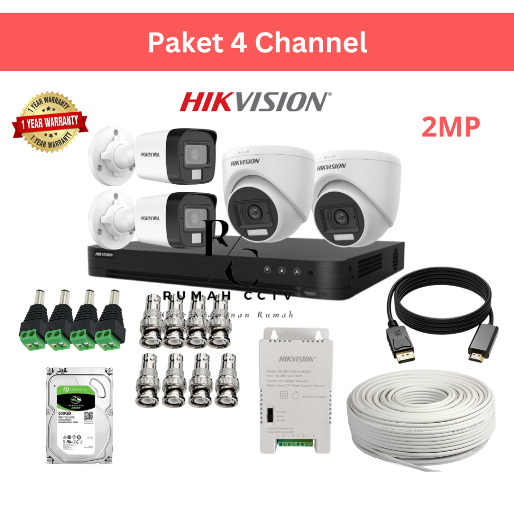 PAKET CCTV HIKVISION 4 CHANNEL 2MP AUDIO KAMERA CCTV ANALOG FULL HD