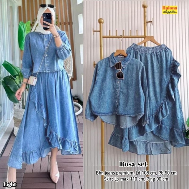 ROSA SET DENGAN BAHAN JEANS PREMIUM ° RACHELI MIDI HANTAG ZARA