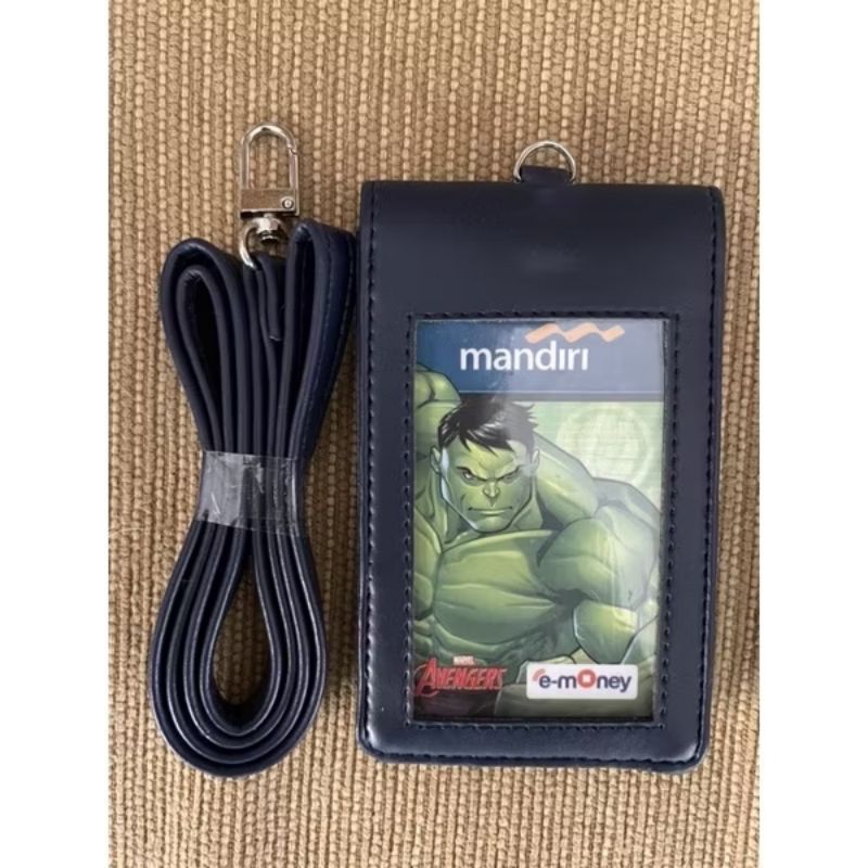 

Tempat ID Card Name tag kulit kalep magnet biru dongker navy plus tali terlaris
