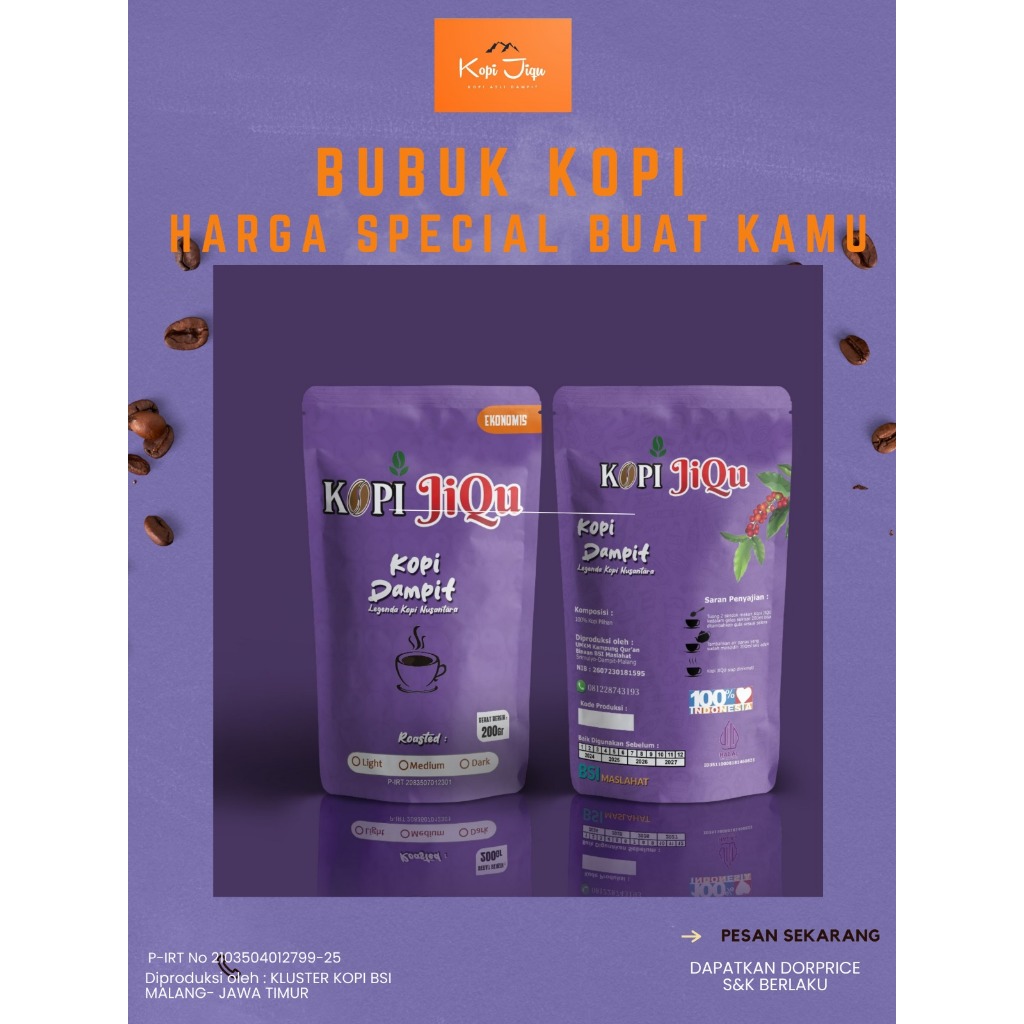 

JIQU 1KG Robusta Dampit bubuk kopi murni 100% 1kg TERLARIS COCOK BUAT USAHA