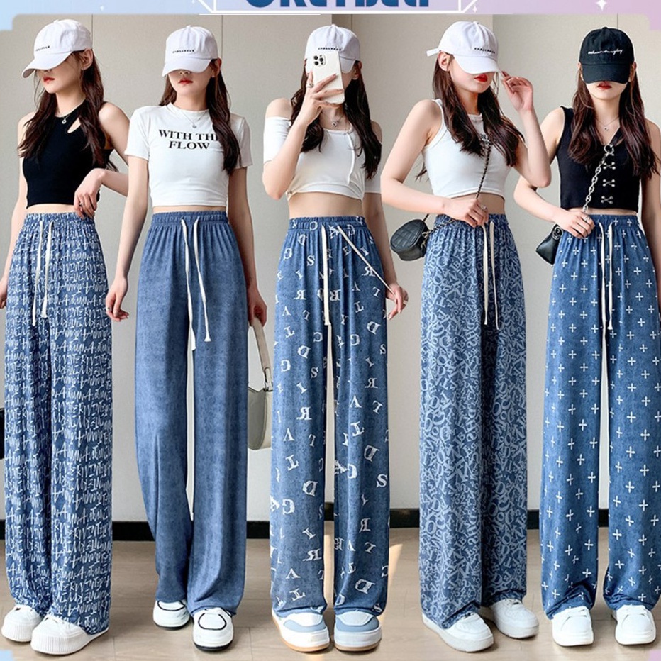 Tawaran OKEY BELICPG157 Celana Panjang Kulot Jeans Denim Wanita High Waist Korean Fashion Long Pants