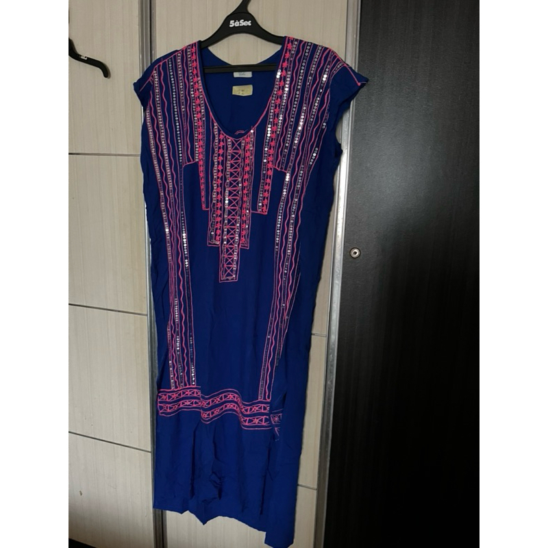 Preloved Long dress Bohemian/boho etnik biru elektrik