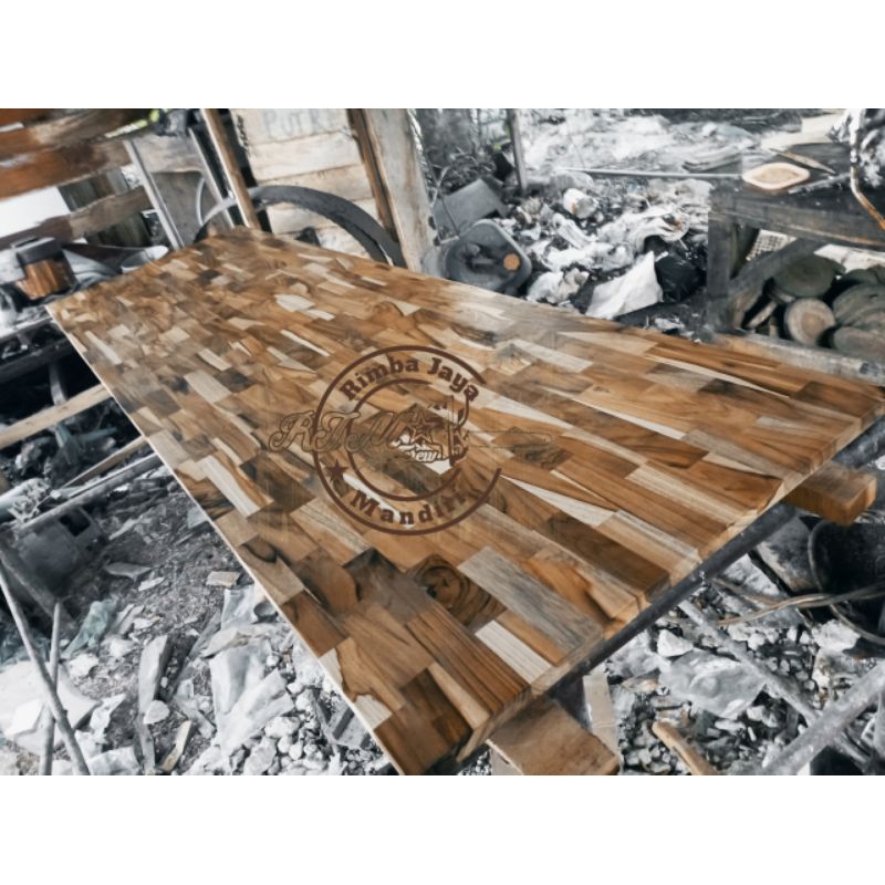 top table,papan meja fjl, 150x60x2cm papan kayu jati laminasi ukuran (CUSTOM)