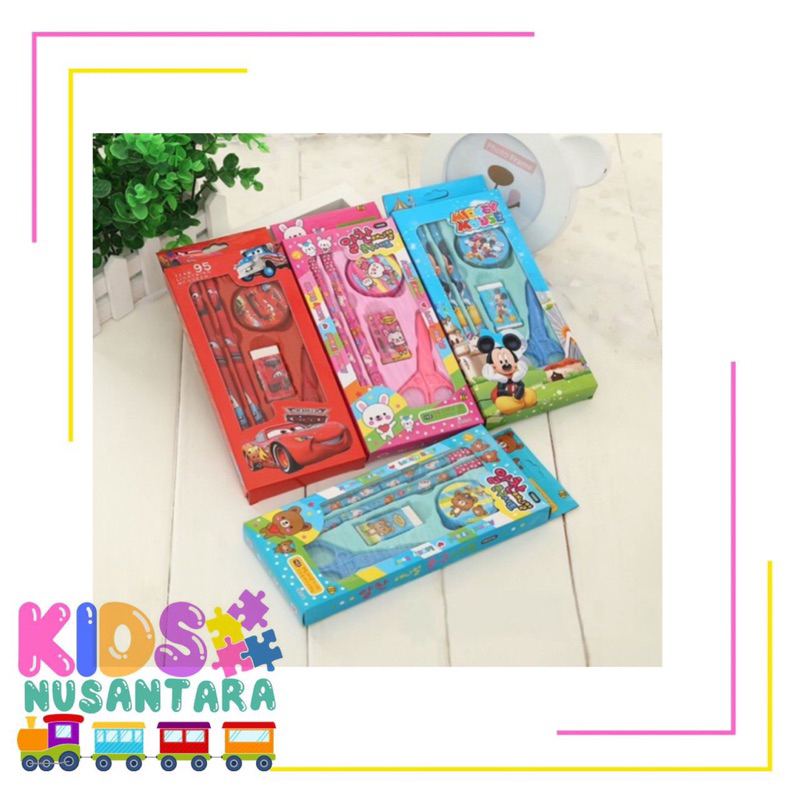 

KN214 Set Alat Tulis Anak Karakter Sekolah Pensil Penggaris Gunting ATK Lucu 9 in 1