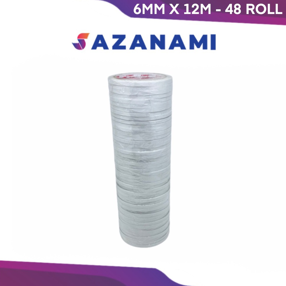 

1 PACK DOUBLE TAPE 6MM x 12 METER DOUBLETAPE KERTAS PUTIH SAZANAMI ISI 48ROLL KODE E9W6
