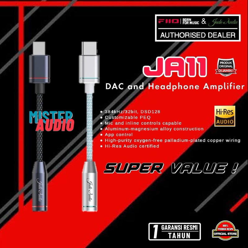 Fiio Jade Audio JA11 / JA-11 / JA 11 Dongle DAC and Headphone Amplifier USB Type C to 3.5mm / DAC Am