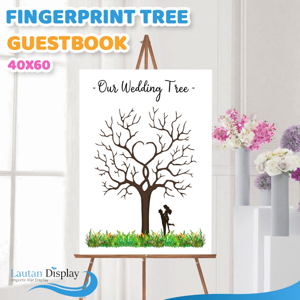 KODE U2T5 Canvas Lukis Wedding Tree Fingerprint Kanvas Guest Book Lukisan Pohon Sidik Jari Buku Tamu