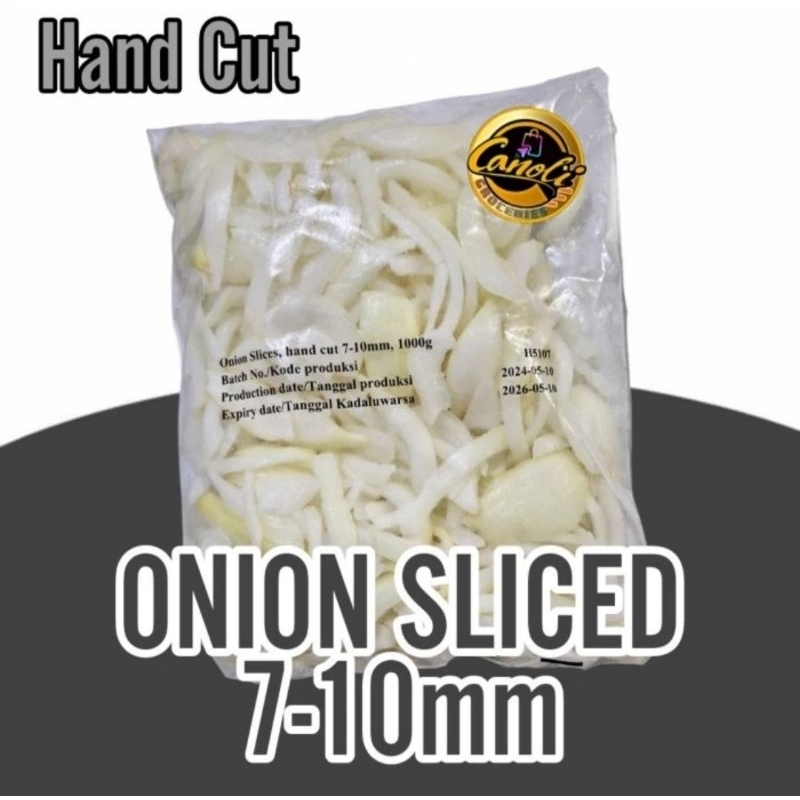 

BAWANG BOMBAY 1kg IRIS / ONION SLICE 1 kg Frozen 7-10 mm Ring Slices